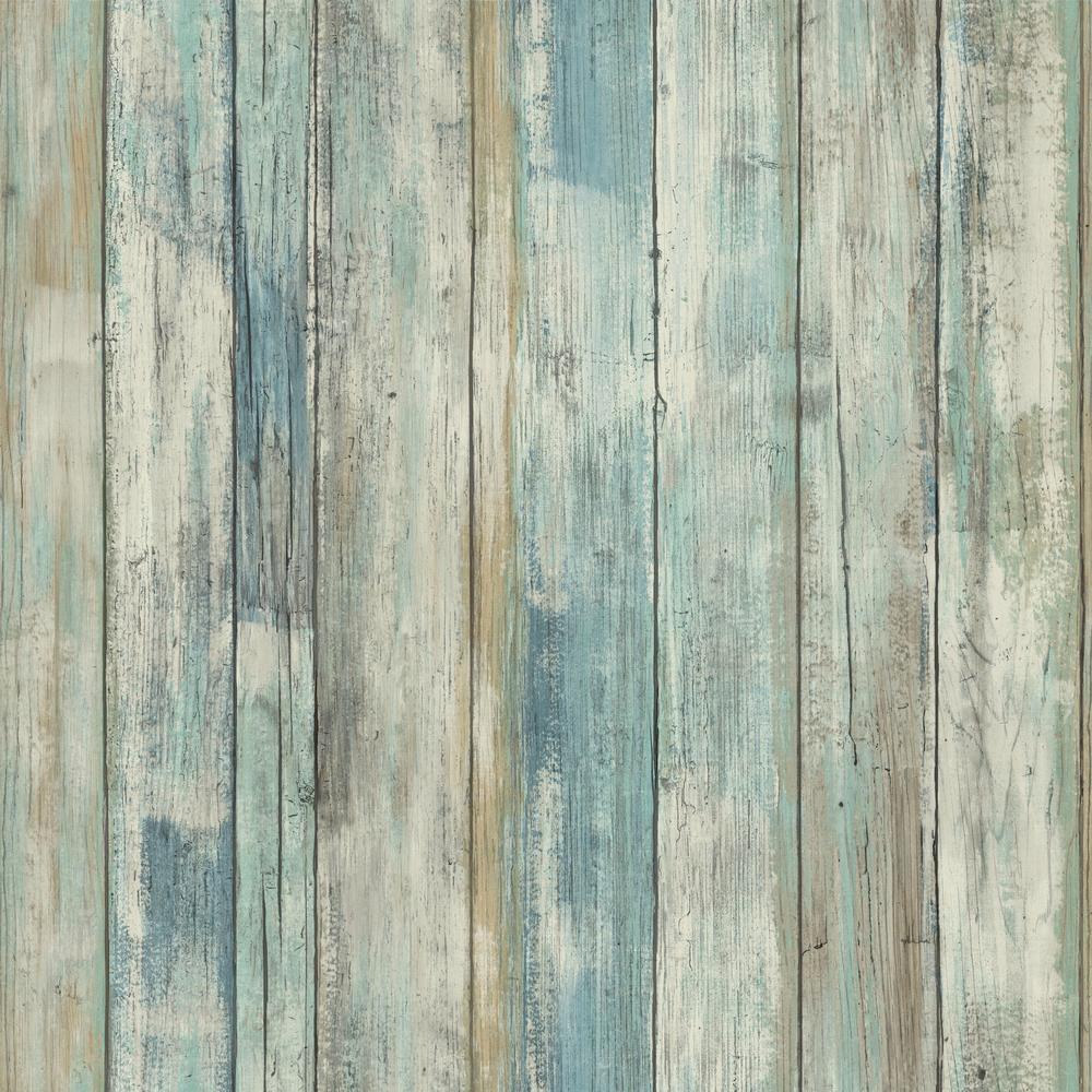 Distressed Wood Peel and Stick Wallpaper Peel and Stick Wallpaper RoomMates Roll Blue 