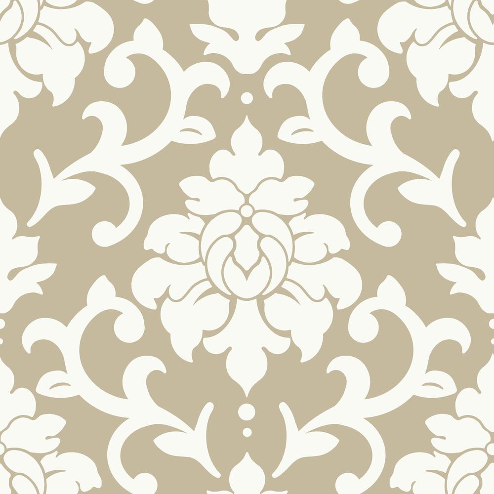 Damask Peel And Stick Wallpaper Peel and Stick Wallpaper RoomMates Roll Gold and White 