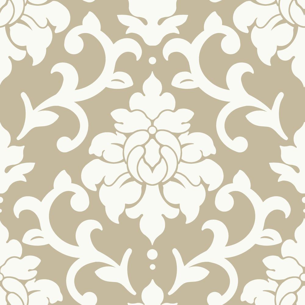 Damask Peel And Stick Wallpaper Peel and Stick Wallpaper RoomMates Roll Gold and White 