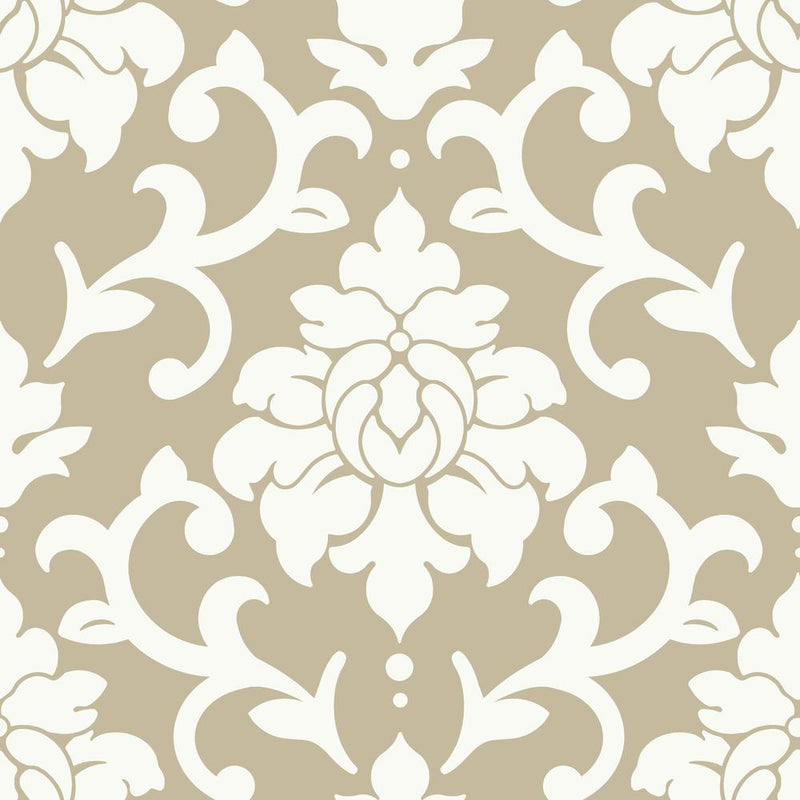 Damask Peel And Stick Wallpaper Peel and Stick Wallpaper RoomMates Roll Gold and White 
