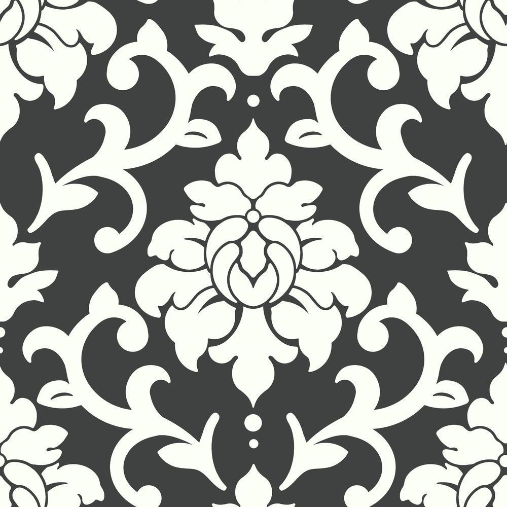 Damask Peel And Stick Wallpaper Peel and Stick Wallpaper RoomMates Roll Black and White 