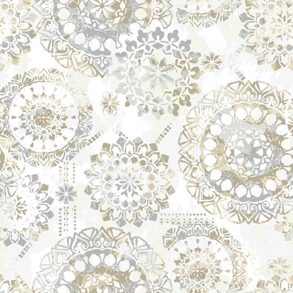 Bohemian Peel and Stick Wallpaper Peel and Stick Wallpaper RoomMates Roll Tan 
