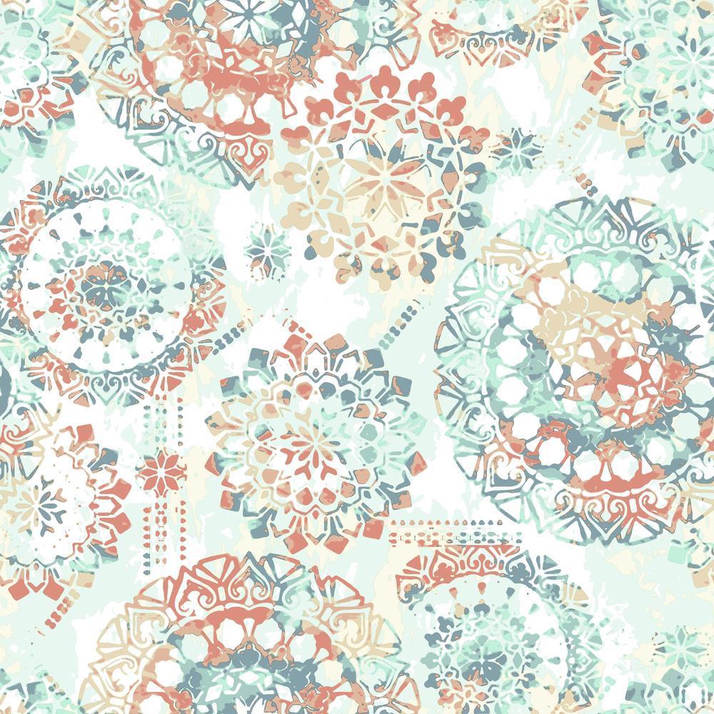 Bohemian Peel and Stick Wallpaper Peel and Stick Wallpaper RoomMates Roll Coral 