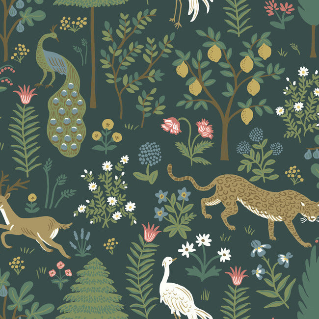 Menagerie Wallpaper Wallpaper Rifle Paper Co. Double Roll Emerald 