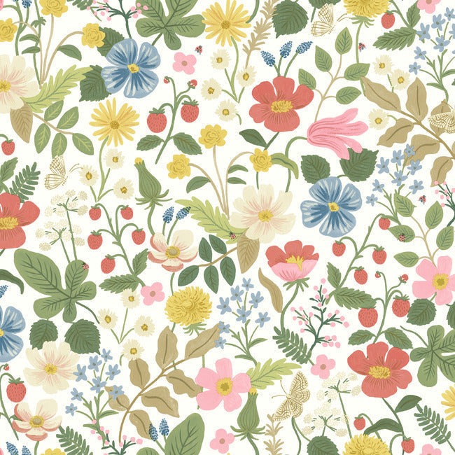 Strawberry Fields Wallpaper Wallpaper Rifle Paper Co. Double Roll White 