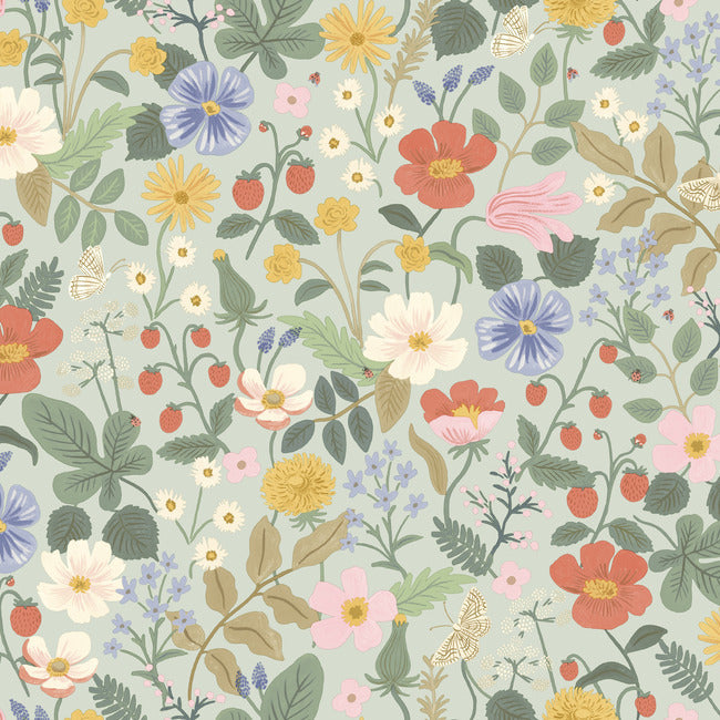 Strawberry Fields Wallpaper Wallpaper Rifle Paper Co. Double Roll Mint 