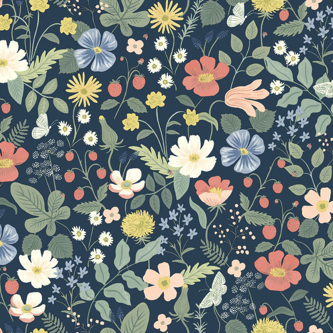 Strawberry Fields Wallpaper Wallpaper Rifle Paper Co. Double Roll Navy 