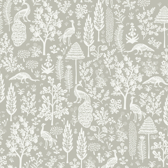 Menagerie Toile Wallpaper Wallpaper Rifle Paper Co. Double Roll Grey & White 