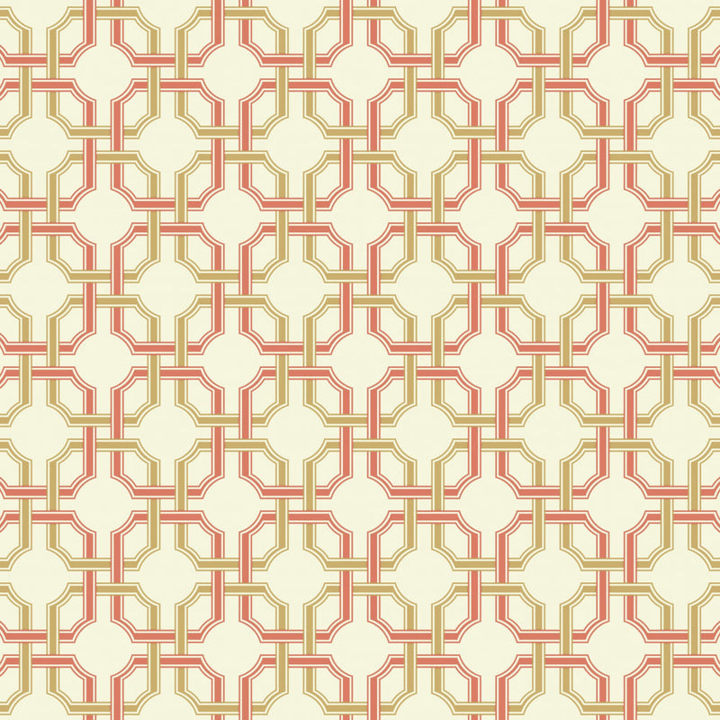 Groovy Grill Wallpaper Wallpaper Waverly Double Roll Coral/Gold 