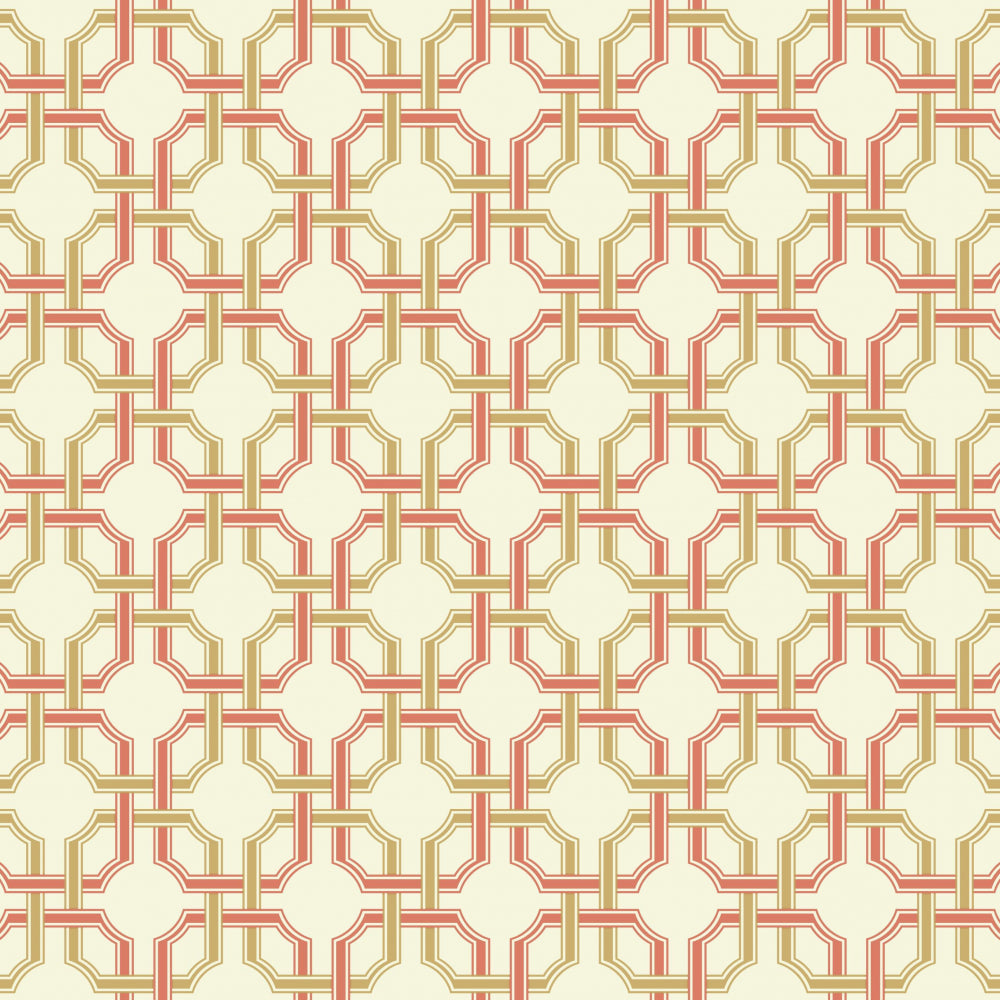 Groovy Grill Wallpaper Wallpaper Waverly Double Roll Coral/Gold 