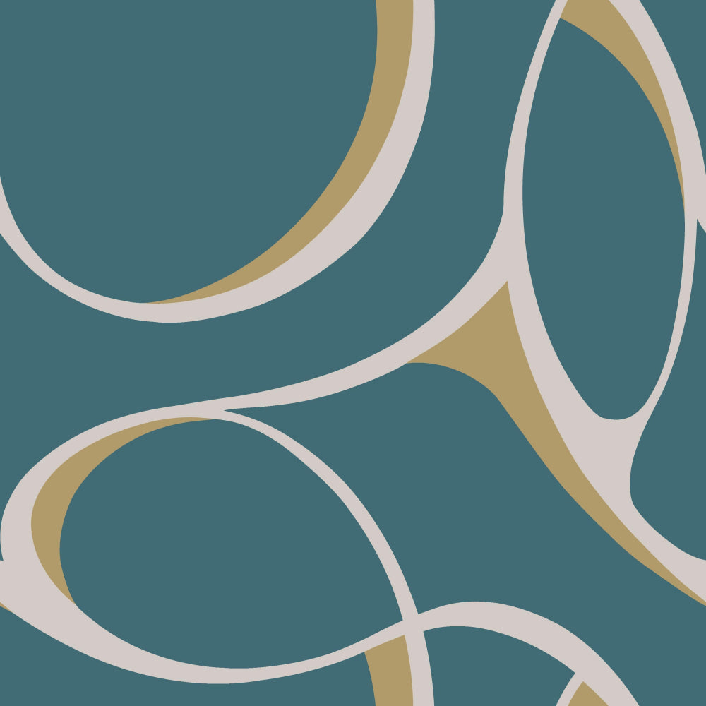 Elliptical Wallpaper Wallpaper York Designer Series Double Roll Teal/Gold/Cream 