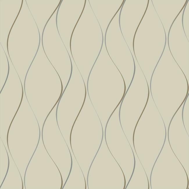 Wavy Stripe Wallpaper Wallpaper Antonina Vella Double Roll Beige/Silver/Gold 