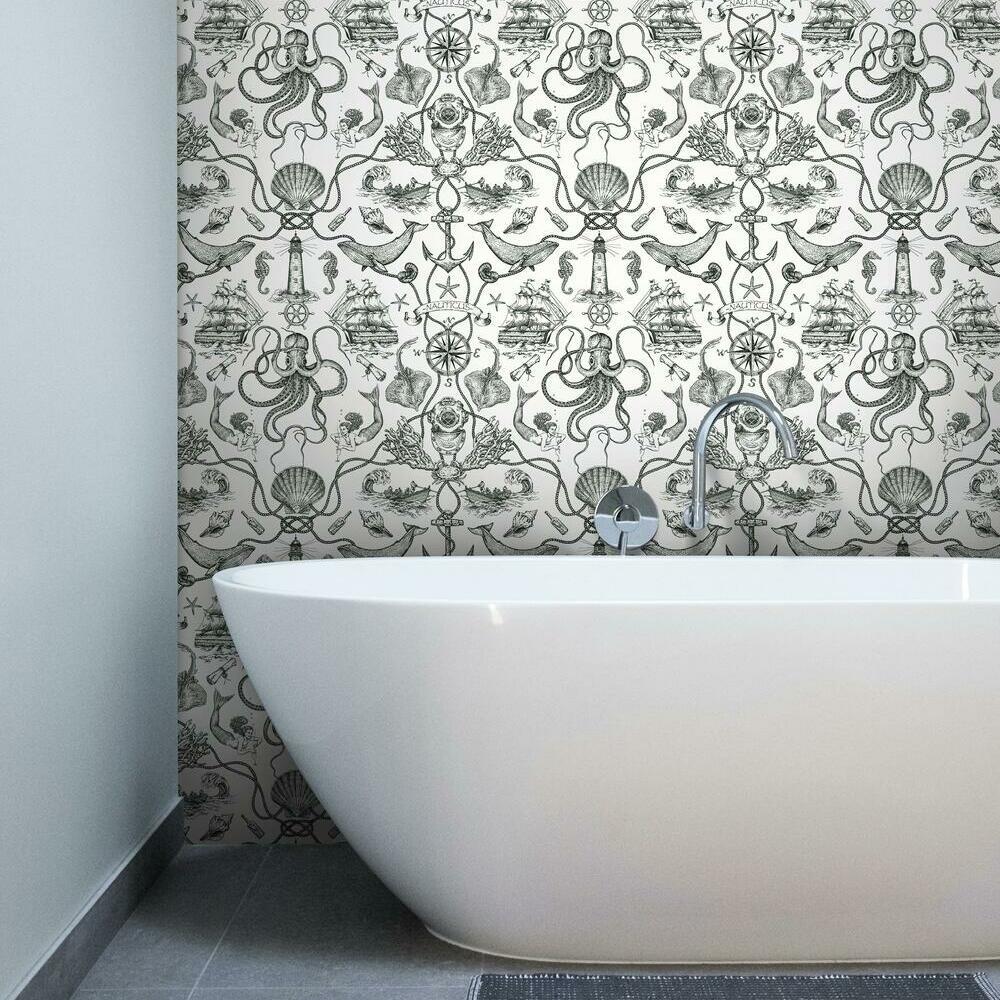 Deep Sea Toile Peel and Stick Wallpaper Peel and Stick Wallpaper RoomMates   