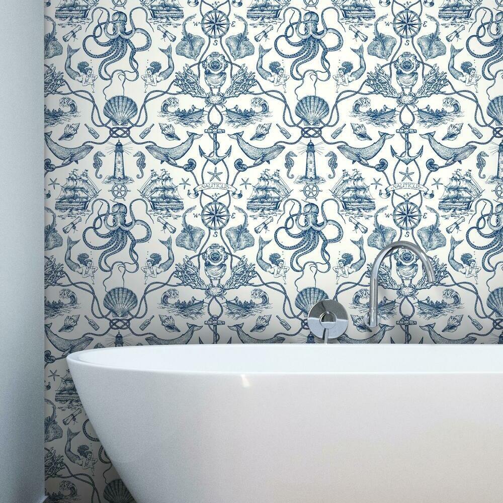 Deep Sea Toile Peel and Stick Wallpaper Peel and Stick Wallpaper RoomMates   