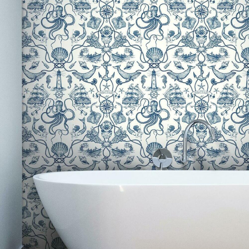Deep Sea Toile Peel and Stick Wallpaper Peel and Stick Wallpaper RoomMates   