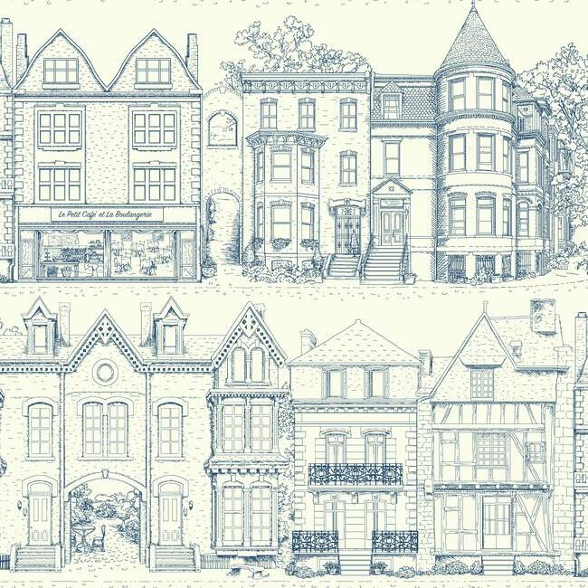 Brownstone Terrace Wallpaper Wallpaper Ashford House Double Roll Cobalt 
