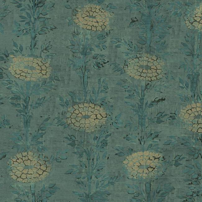 French Marigold Wallpaper Wallpaper Ronald Redding Designs Double Roll Teal Green/Gold 