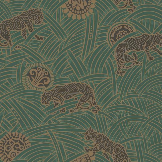 Tibetan Tigers Wallpaper Wallpaper Ronald Redding Designs Double Roll Dark Green/Black 