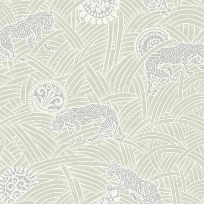 Tibetan Tigers Wallpaper Wallpaper Ronald Redding Designs Double Roll Cream/Grey/White 