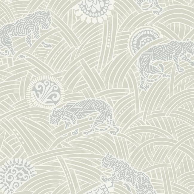 Tibetan Tigers Wallpaper Wallpaper Ronald Redding Designs Double Roll Cream/Grey/White 