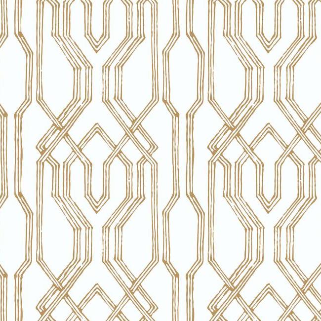 Oriental Lattice Wallpaper Wallpaper Ronald Redding Designs Double Roll White/Gold 