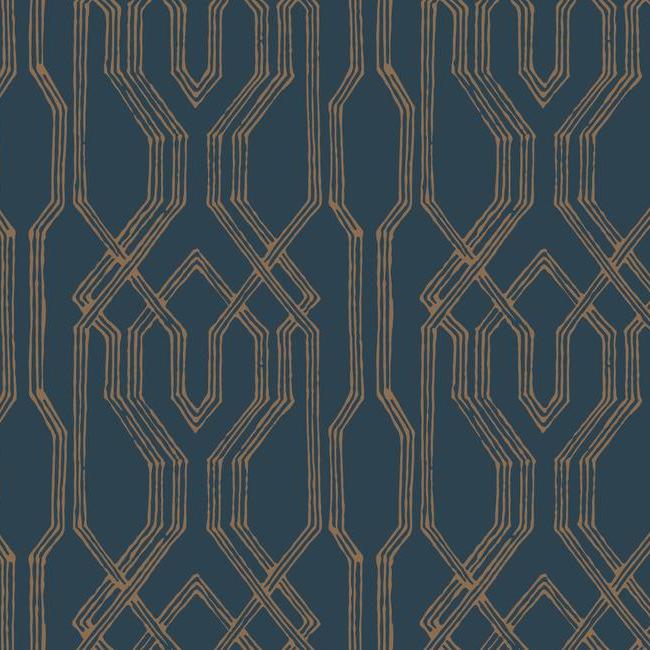 Oriental Lattice Wallpaper Wallpaper Ronald Redding Designs Double Roll Royal Blue/Gold 