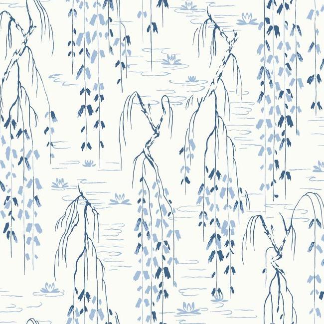 Willow Branches Wallpaper Wallpaper Ronald Redding Designs Double Roll White/Blue 