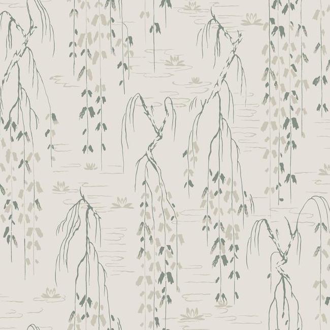 Willow Branches Wallpaper Wallpaper Ronald Redding Designs Double Roll Cream/Green 