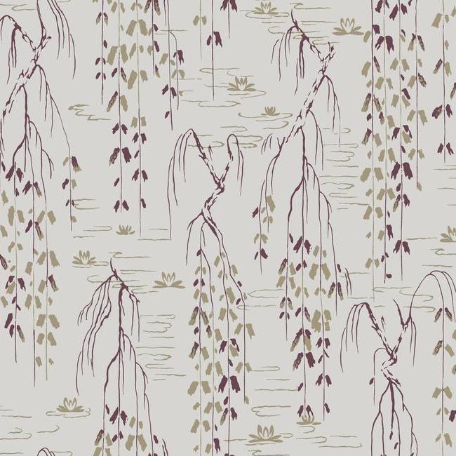 Willow Branches Wallpaper Wallpaper Ronald Redding Designs Double Roll Grey/Aubergine 