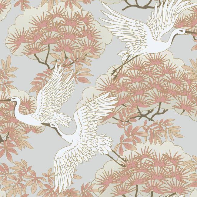 Sprig & Heron Wallpaper Wallpaper Ronald Redding Designs Double Roll Coral 