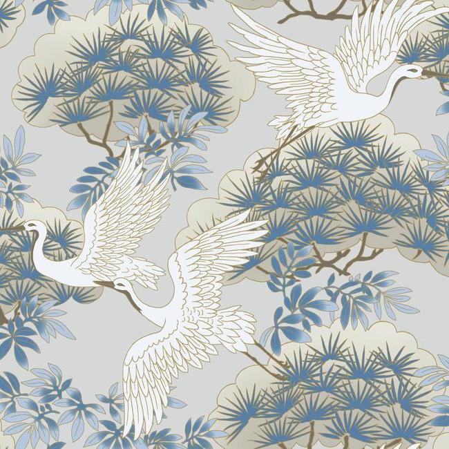 Sprig & Heron Wallpaper Wallpaper Ronald Redding Designs Double Roll Light Blue 