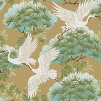Sprig & Heron Wallpaper Wallpaper Ronald Redding Designs Double Roll Gold 