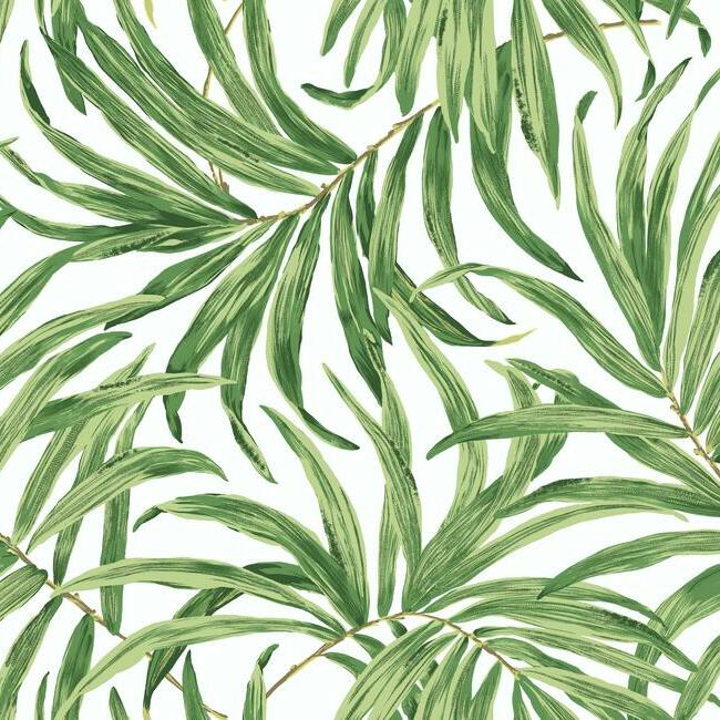 Bali Leaves Wallpaper Wallpaper Ashford House Double Roll White/Green 
