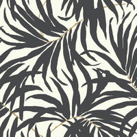 Bali Leaves Wallpaper Wallpaper Ashford House Double Roll Black/Gold 