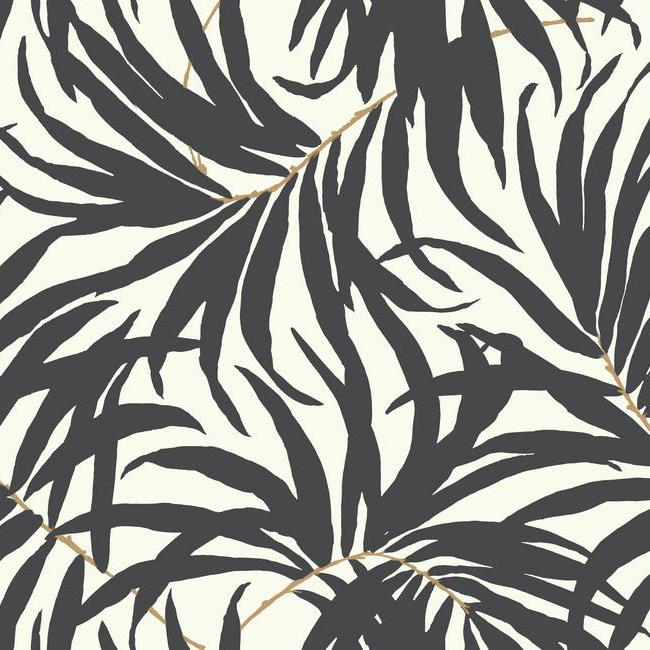 Bali Leaves Wallpaper Wallpaper Ashford House Double Roll Black/Gold 