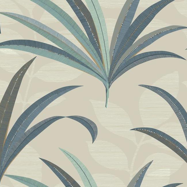 El Morocco Palm Wallpaper Wallpaper Antonina Vella Double Roll Taupe/Dark Blue 