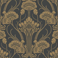 Nouveau Damask Wallpaper Wallpaper Antonina Vella Double Roll Black/Gold 