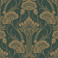 Nouveau Damask Wallpaper Wallpaper Antonina Vella Double Roll Dark Emerald/Gold 