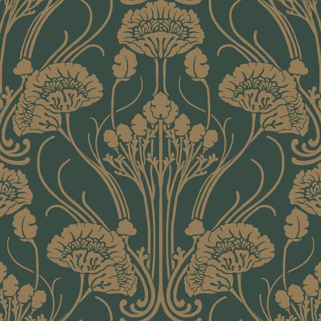 Nouveau Damask Wallpaper Wallpaper Antonina Vella Double Roll Dark Emerald/Gold 