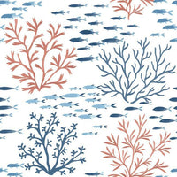 Marine Garden Wallpaper Wallpaper York Double Roll Coral/Navy 