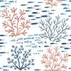 Marine Garden Wallpaper Wallpaper York Double Roll Coral/Navy 