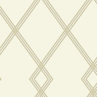 Ribbon Stripe Trellis Wallpaper Wallpaper York Double Roll Cream/Gold 