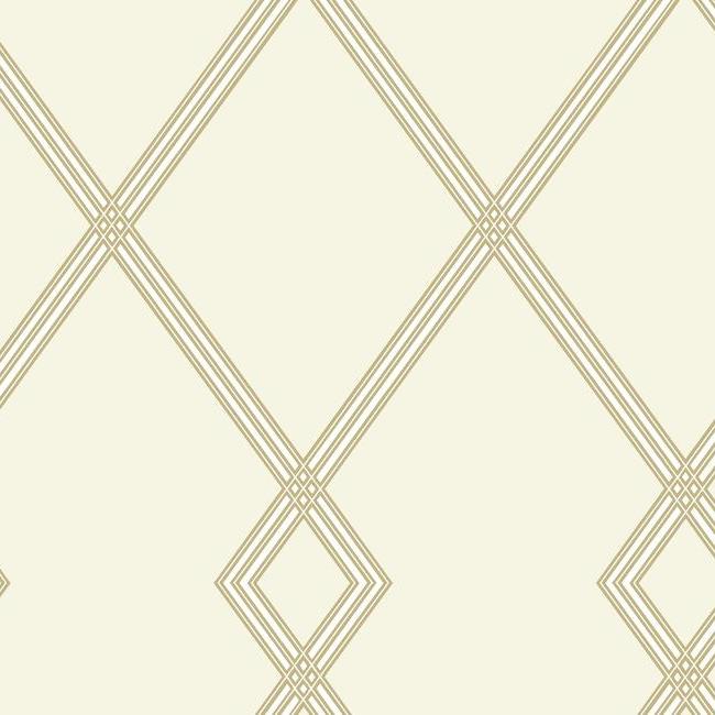 Ribbon Stripe Trellis Wallpaper Wallpaper York Double Roll Cream/Gold 
