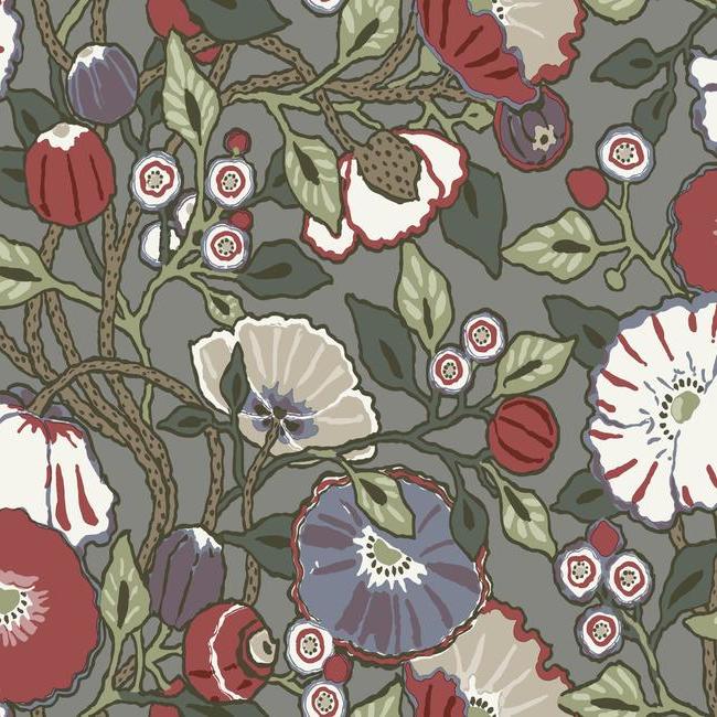 Vincent Poppies Wallpaper Wallpaper York Double Roll Charcoal 