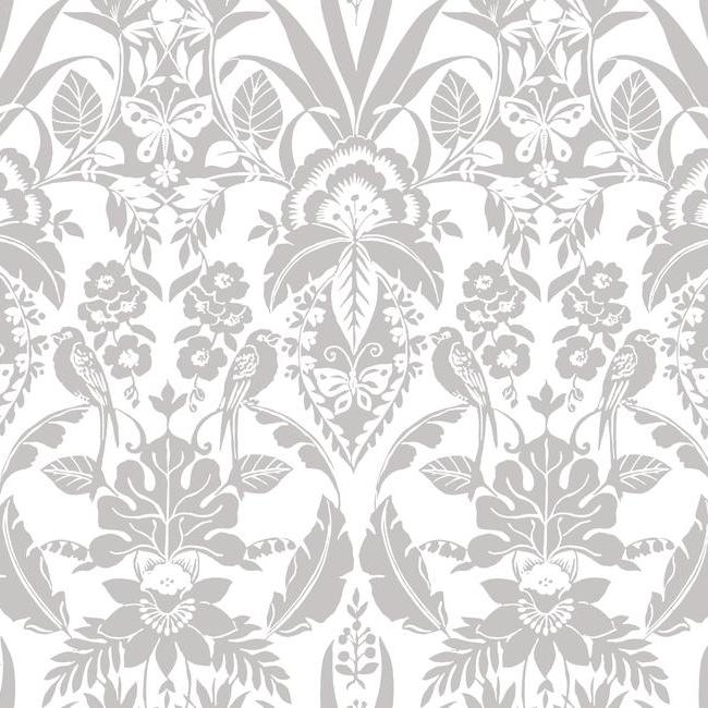 Botanical Damask Wallpaper Wallpaper York Double Roll Grey 