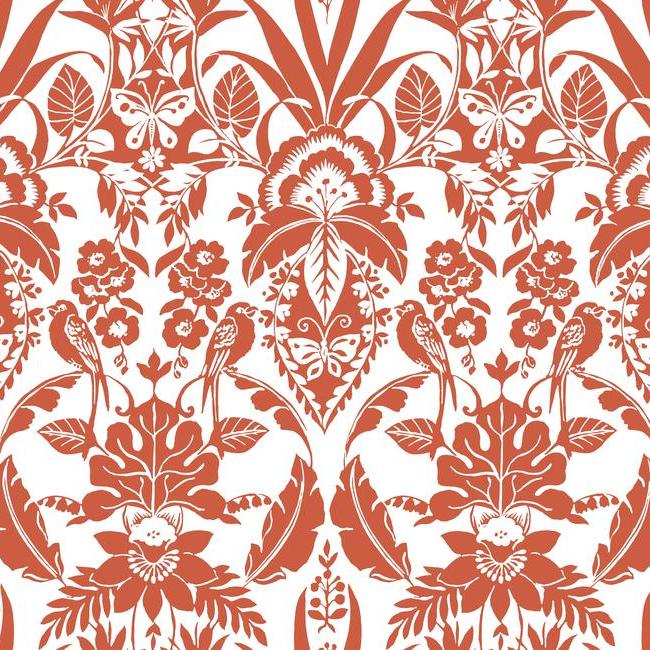 Botanical Damask Wallpaper Wallpaper York Double Roll Orange 