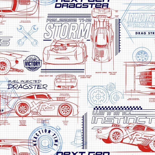 Disney and Pixar Cars Schematic Wallpaper Wallpaper York Double Roll Red 
