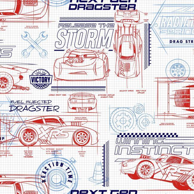 Disney and Pixar Cars Schematic Wallpaper Wallpaper York Double Roll Red 