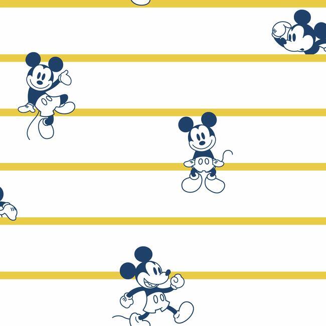 Disney Mickey Mouse Stripe Wallpaper Wallpaper York Double Roll Yellow 