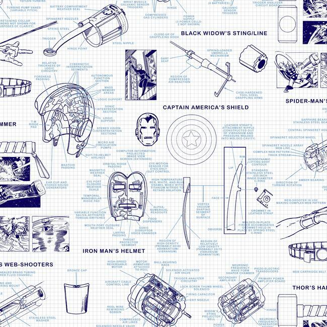 Marvels Heroes Schematics Wallpaper Wallpaper York Double Roll Blue 
